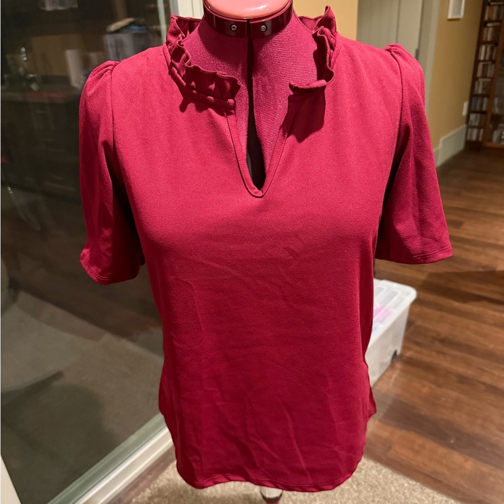 Dark Red Ruffle Collar Shirt